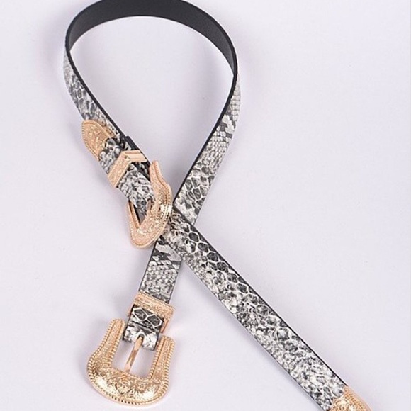 Double Buckle Snakeskin Belt - Picture 4 of 4